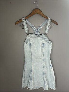 American Eagle Light Wash Denim Overall Mini Dress Small